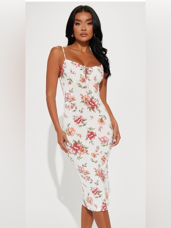 Fashion Nova Dresses & Skirts - Fashion nova Floral Tie-Front White Midi Dress large
